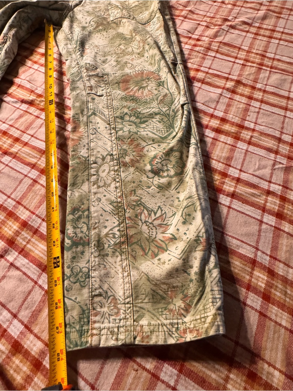 Anthropologie Pilcro The Wanderer Pants 31 Green Floral Patchwork Low Rise Boho - Picture 16 of 16
